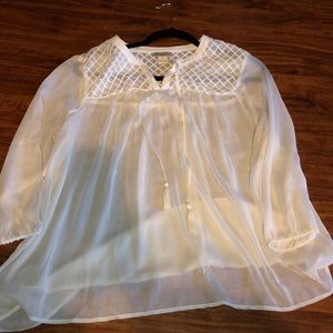 Lucky Brand sheer peasant blouse Ivory/cream